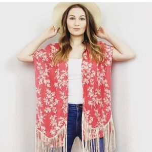 MNG NEW Mango Floral Fringe Kimono One Size